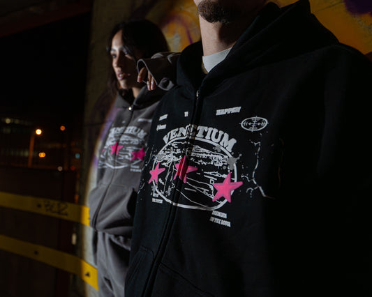 Star Zip-Up Hoodie Black