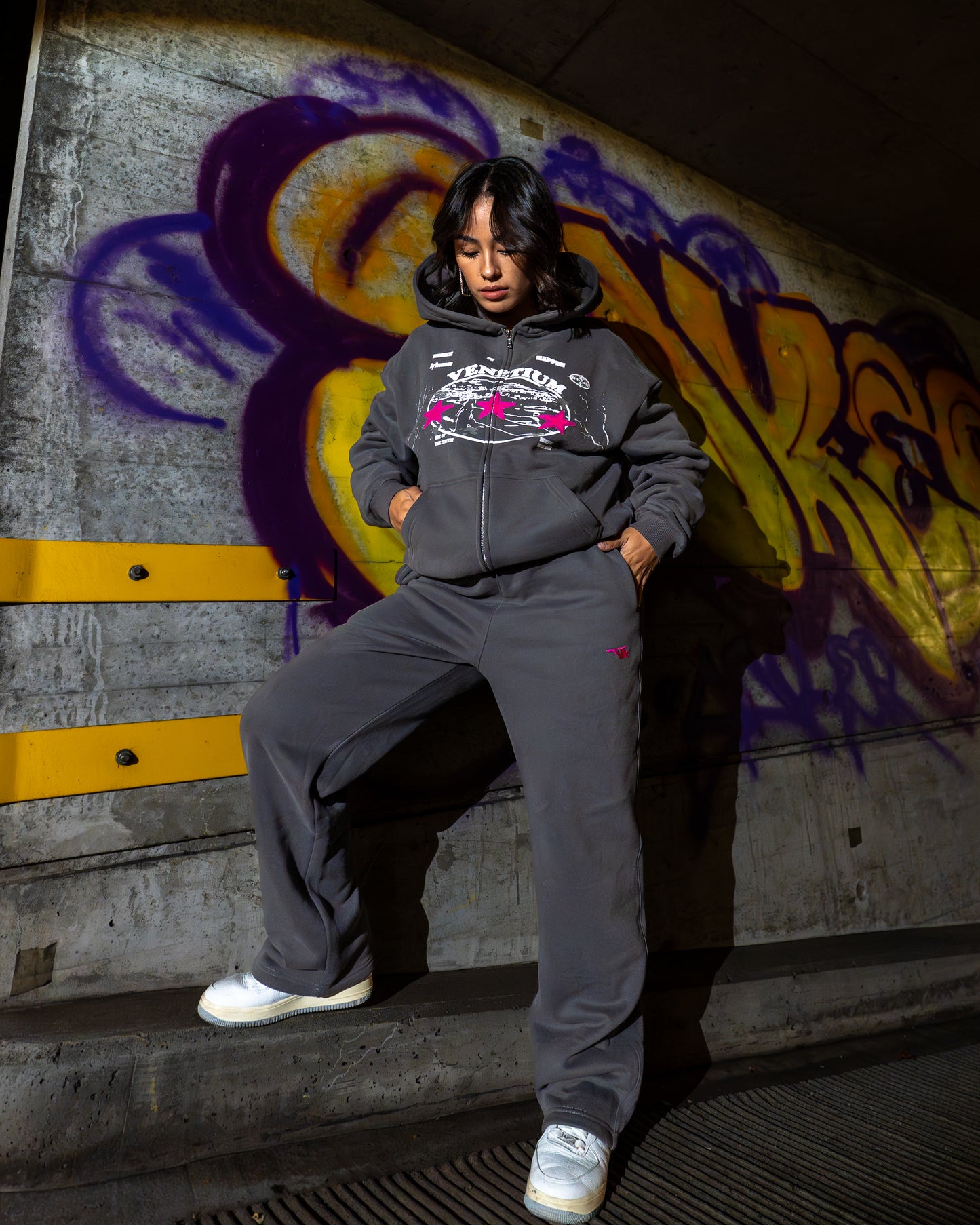 Star Zip-Up Hoodie Ash