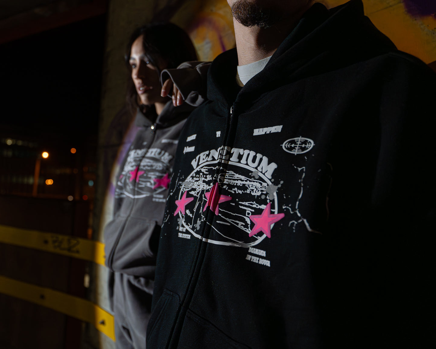 Star Zip-Up Hoodie Black