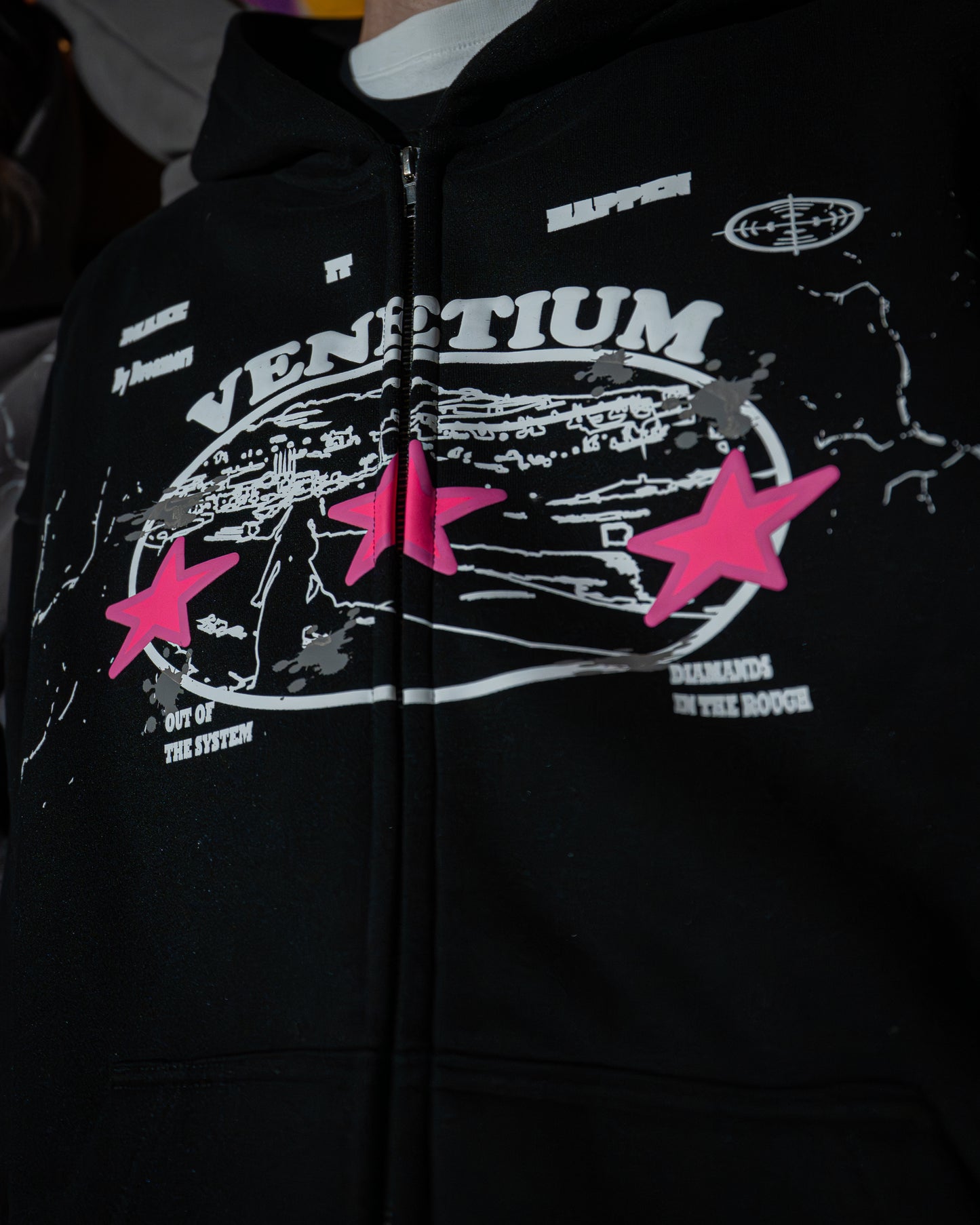 Star Zip-Up Hoodie Black