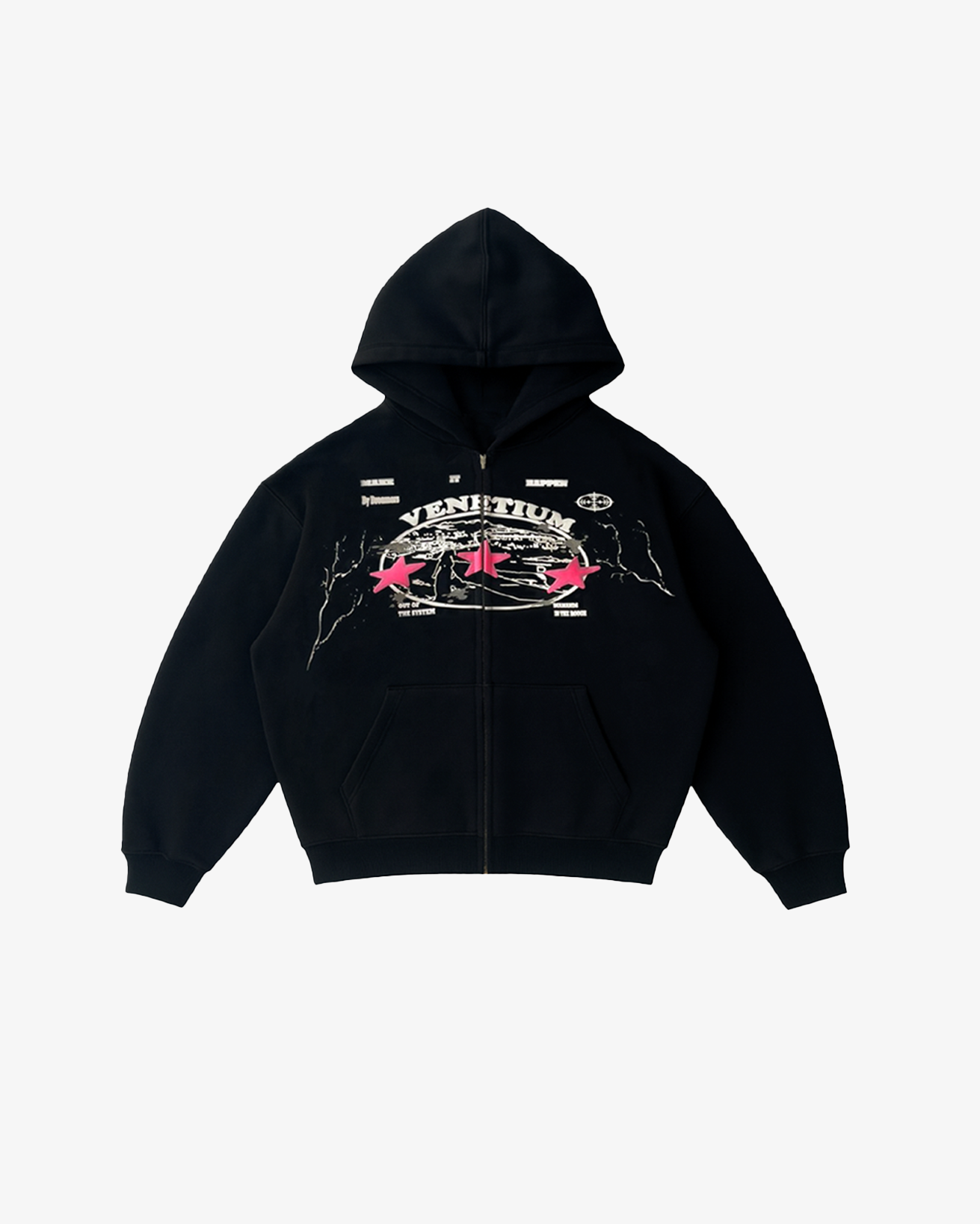 Star Zip-Up Hoodie Black