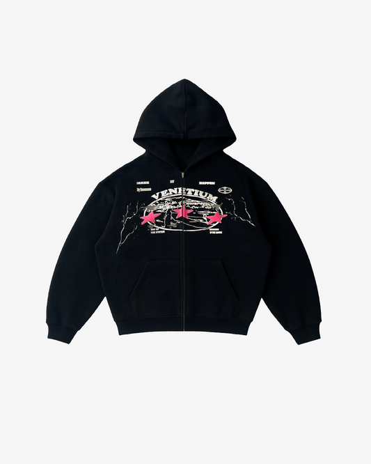 Star Zip-Up Hoodie Black